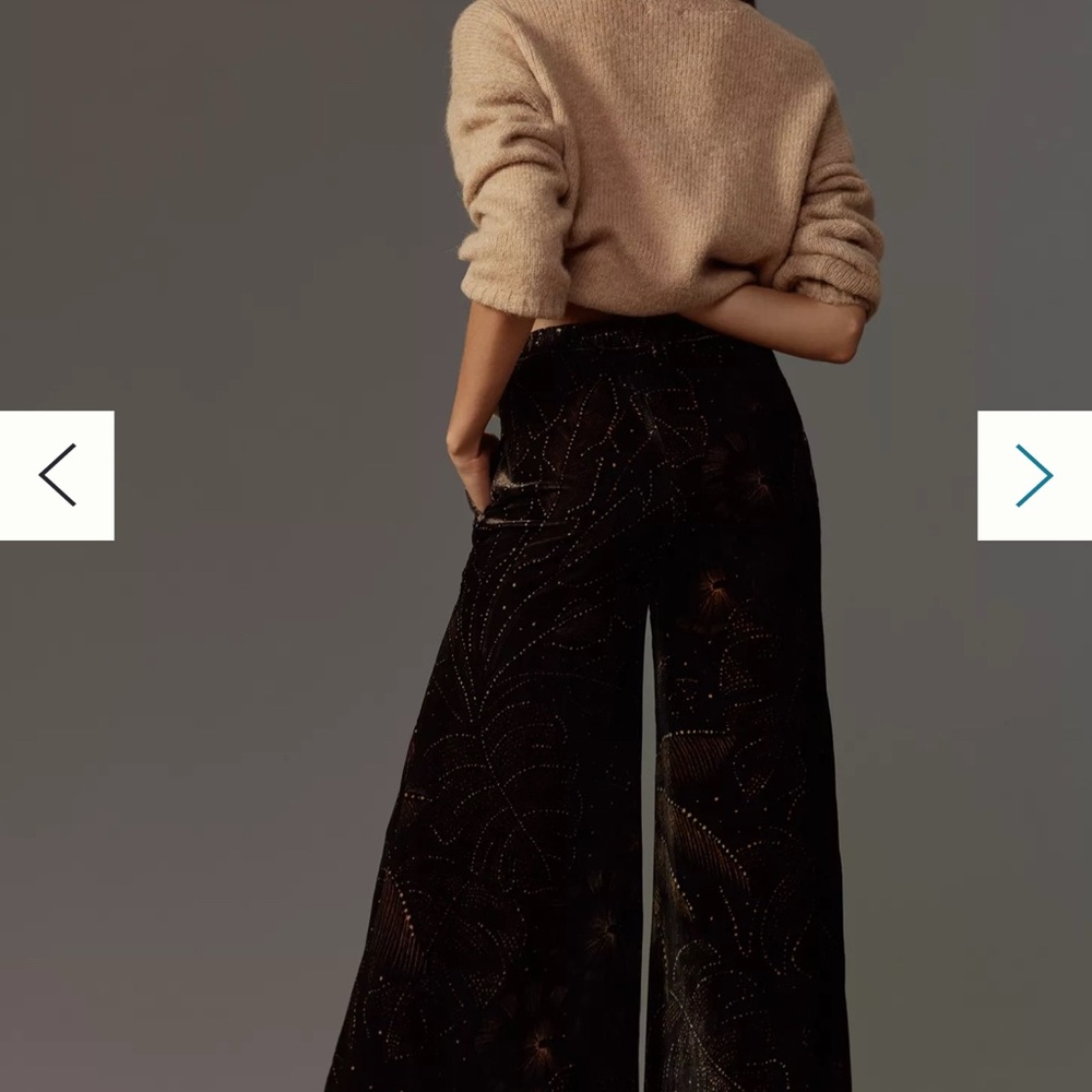 Anthropologie + Farm Rio Wide Leg Velvet Foliage Print Pants NWT - Picture 4 of 5